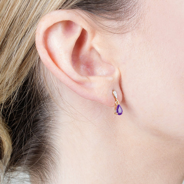 Classic Amethyst & Diamond Drop Earrings Image 2
