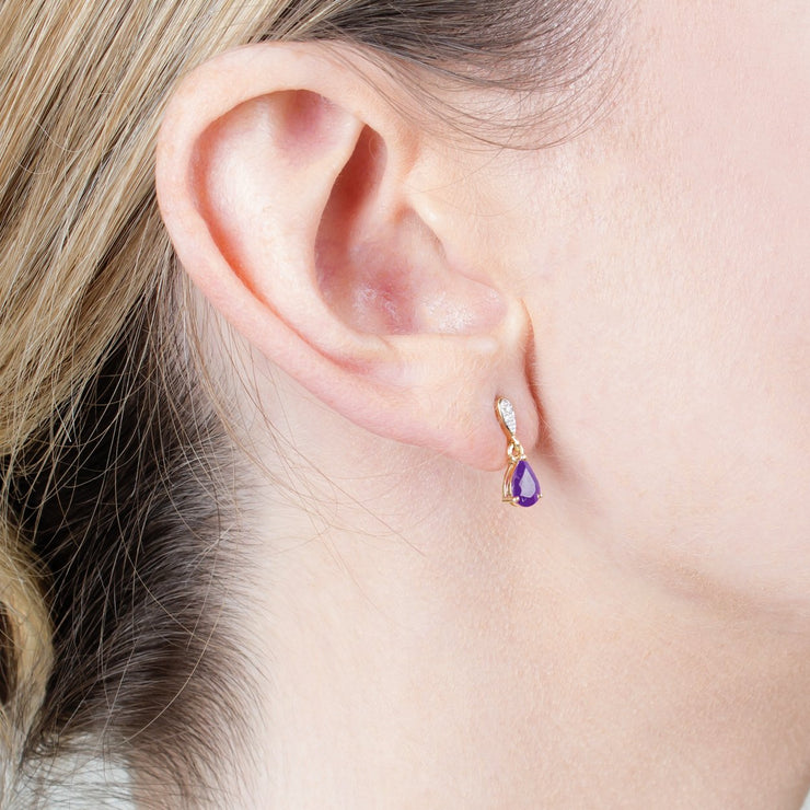 Classic Amethyst & Diamond Drop Earrings Image 2