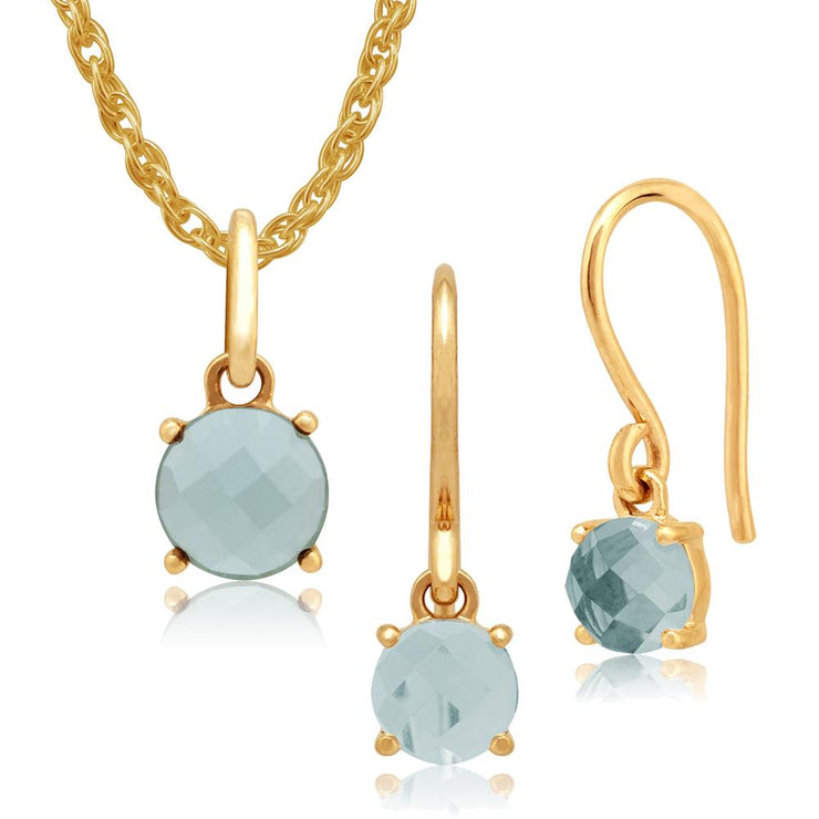 Classic Aquamarine Checkerboard Fish Hook Drop Earrings & Pendant Set Image 1