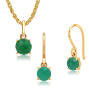 Classic Emerald Checkerboard Fish Hook Drop Earrings & Pendant Set Image 1