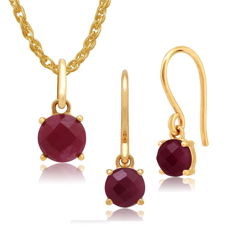 Classic Ruby Checkerboard Fish Hook Drop Earrings & Pendant Set Image 1