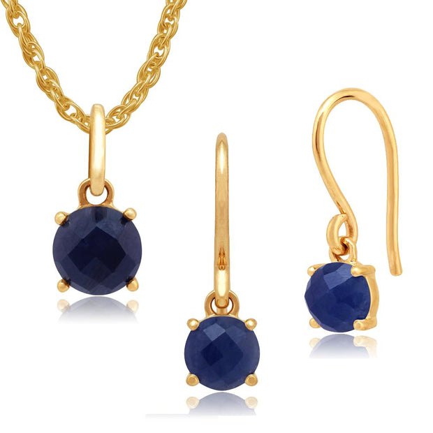 Classic Sapphire Checkerboard Fish Hook Drop Earrings & Pendant Set Image 1