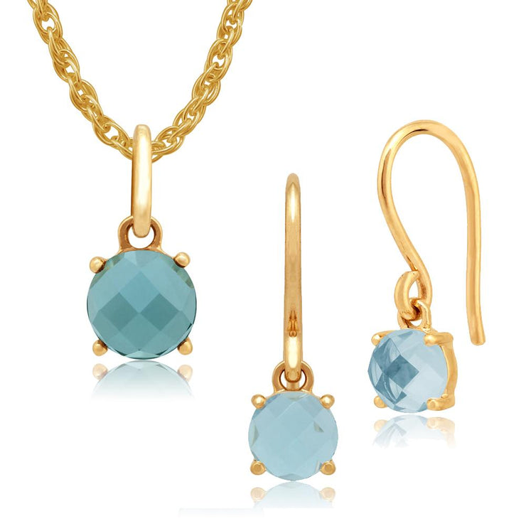 Classic Blue Topaz Checkerboard Fish Hook Drop Earrings & Pendant Set Image 1