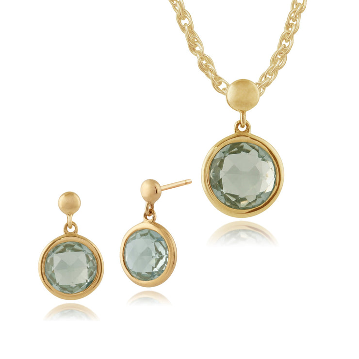 Classic Round Mint Quartz Bezel Drop Earrings & Pendant Set Image 1