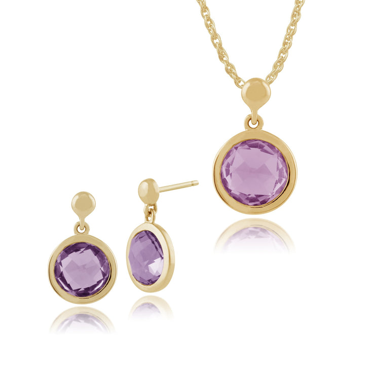 Classic Round Amethyst Bezel Drop Earrings & Pendant Set Image 1