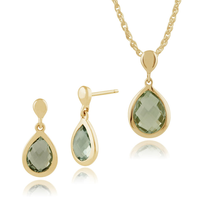 Classic Pear Mint Quartz Bezel Drop Earrings & Pendant Set Image 1