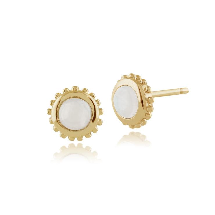 Boho Round Opal Bezel Stud Earrings & Pendant Set Image 2