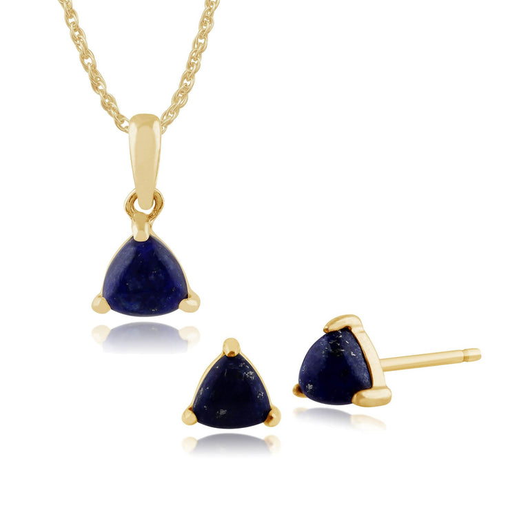 Classic Triangle Lapis Lazuli Stud Earrings & Pendant Set Image 1