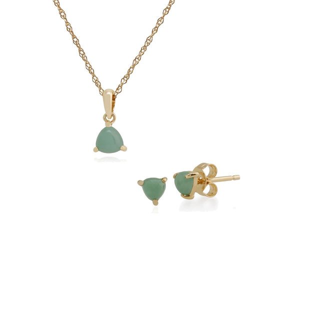 Classic Jade Single Stone Stud Earrings & Pendant Set Image 1