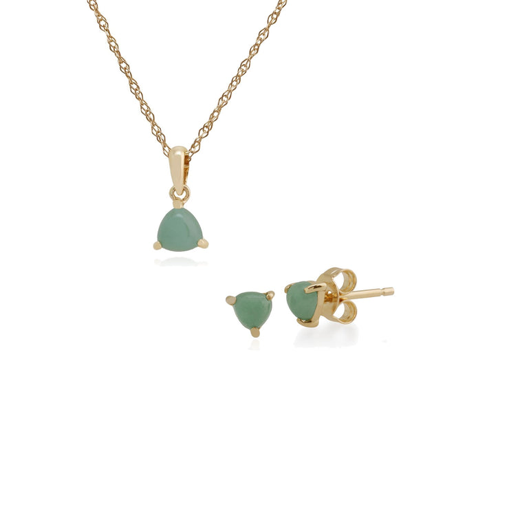 Classic Jade Single Stone Stud Earrings & Pendant Set Image 1