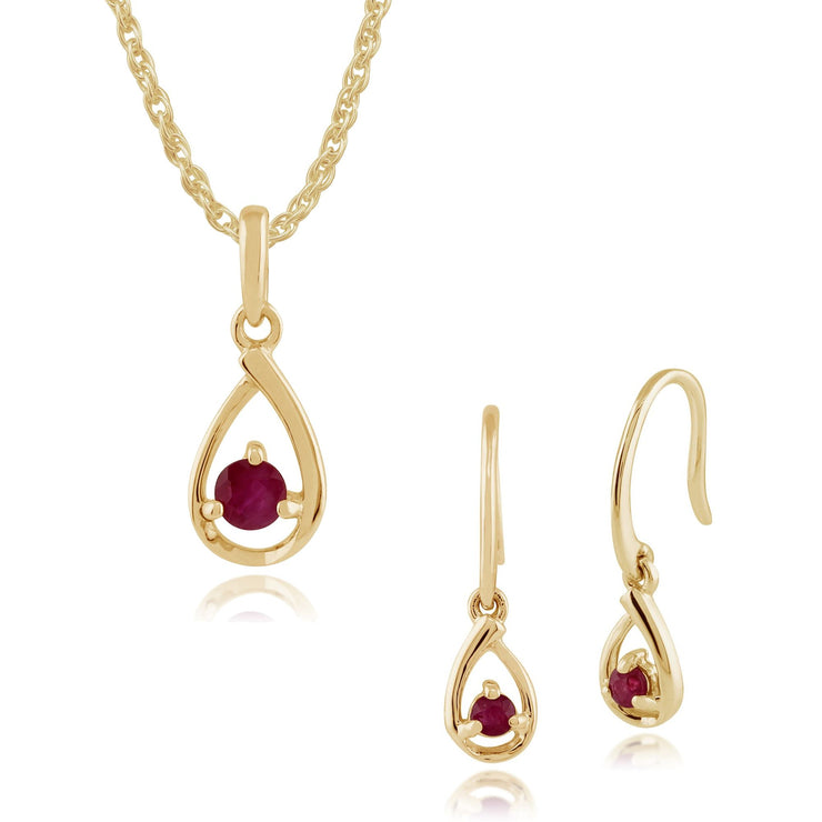 Classic Round Ruby Drop Earrings & Pendant Set Image 1