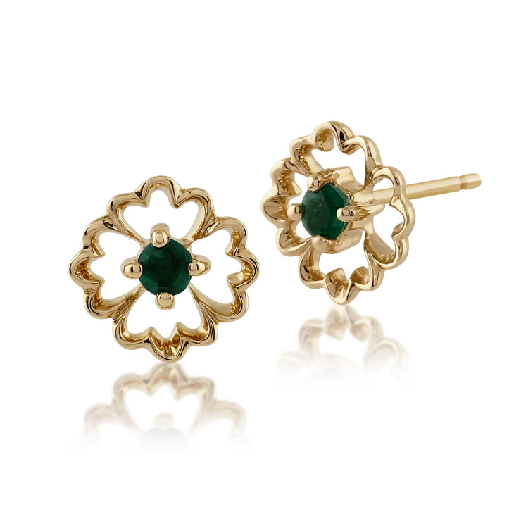 Floral Emerald Flower Frame Stud Earrings & Pendant Set Image 2