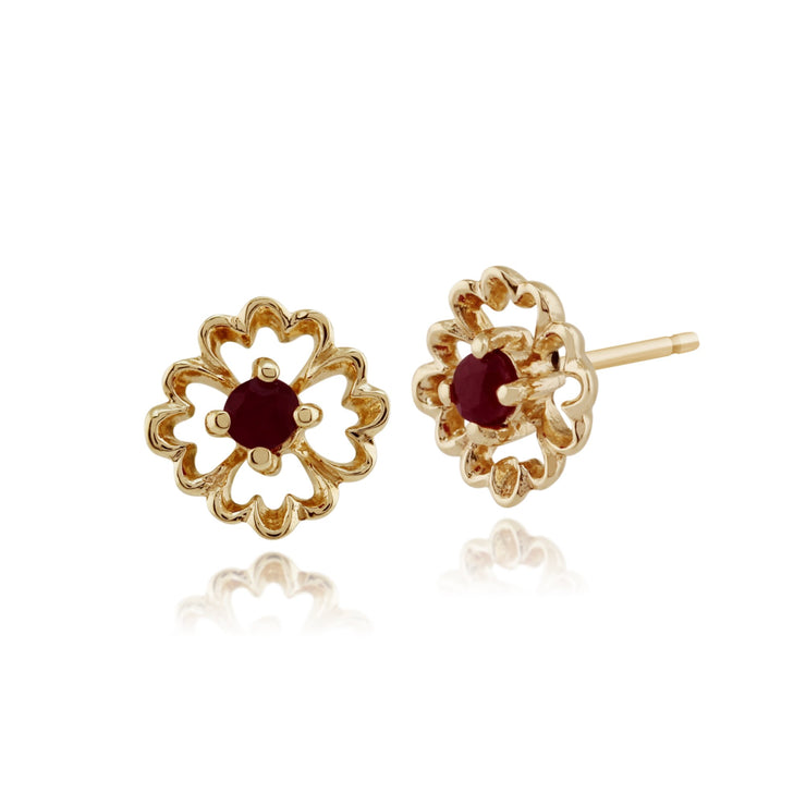 Floral Ruby Stud Earrings Image 1