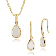 Classic Pear Opal Bezel Drop Earrings & Pendant Set Image 1