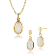 Classic Oval Opal Single Stone Bezel Drop Earrings & Pendant Set Image 1