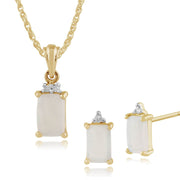 Classic Baguette Opal & Diamond Stud Earrings & Pendant Set Image 1