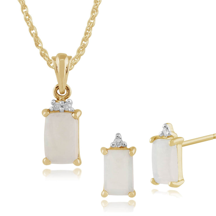 Classic Baguette Opal & Diamond Stud Earrings & Pendant Set Image 1