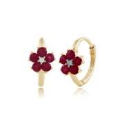 Floral Ruby & Diamond Hoop Earrings Image 1