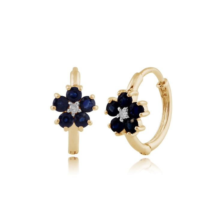 Floral Sapphire & Diamond Hoop Earrings Image 1