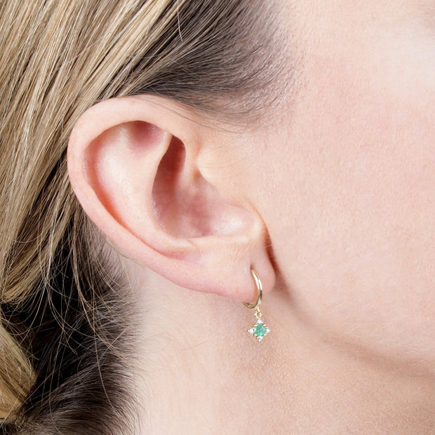 Classic Emerald & Diamond Hoop Earrings Image 2
