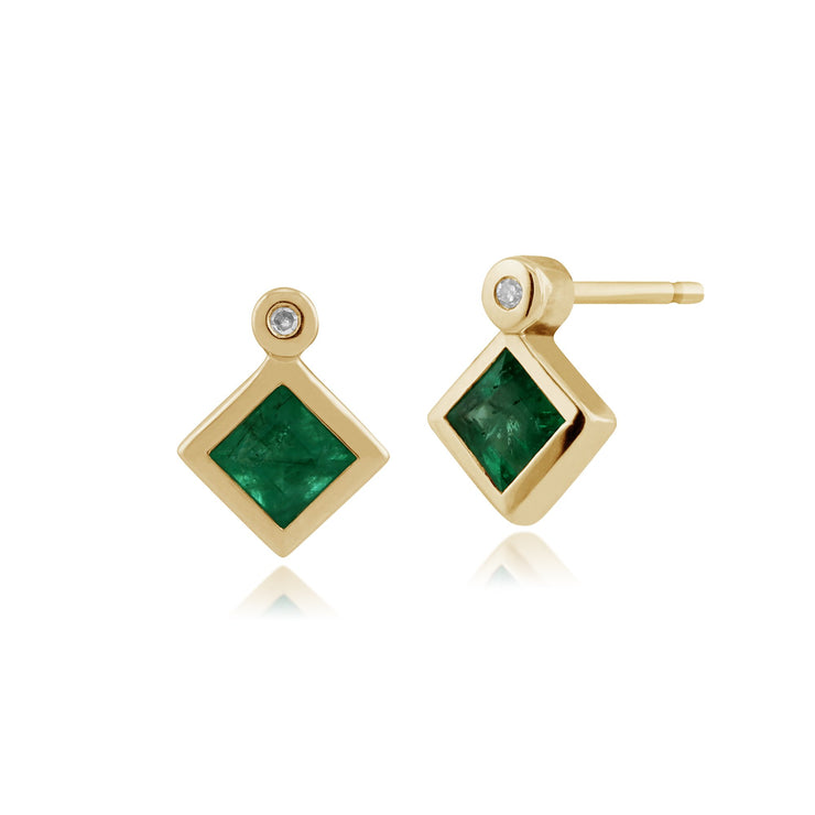 Classic Square Emerald & Diamond Stud Earrings Image 1 