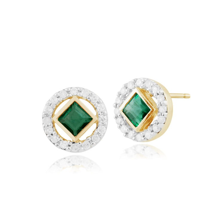 Geometric Emerald & Diamond Stud Earrings & Necklace Set Image 2