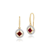 Classic Square Ruby & Diamond Halo Drop Earrings Image 1