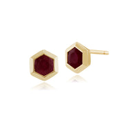 Geometric Ruby Hexagon Stud Earrings Image 1