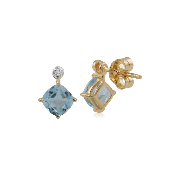 Classic Square Blue Topaz & Diamond Stud Earrings Image 2