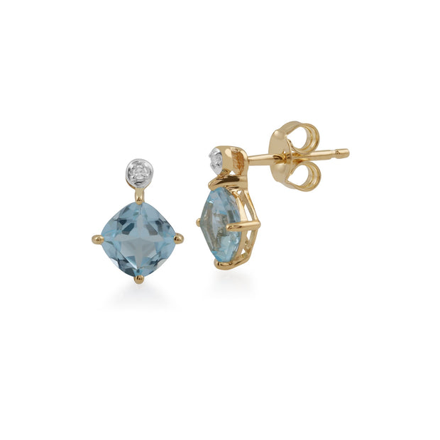 Classic Square Blue Topaz & Diamond Stud Earrings Image 1