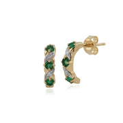 Classic Emerald & Diamond Half Hoop Earrings Image 1