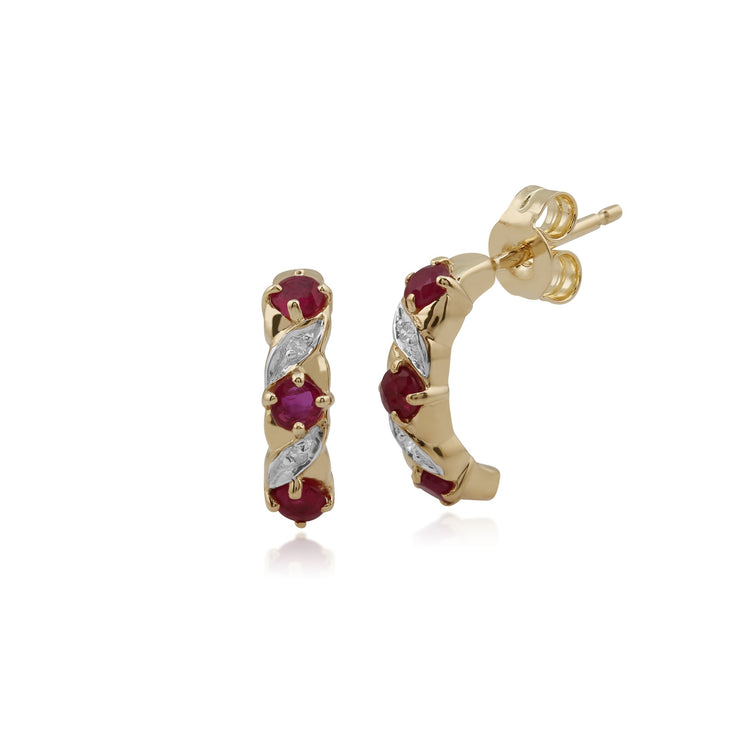 Classic Ruby & Diamond Half Hoop Earrings Image 1