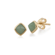 Geometric Green Jade Sugarloaf Stud Earrings & Ring Set Image 2