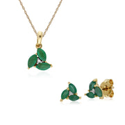 Classic Emerald Marquise Cluster Stud Earrings & Necklace Set Image 1
