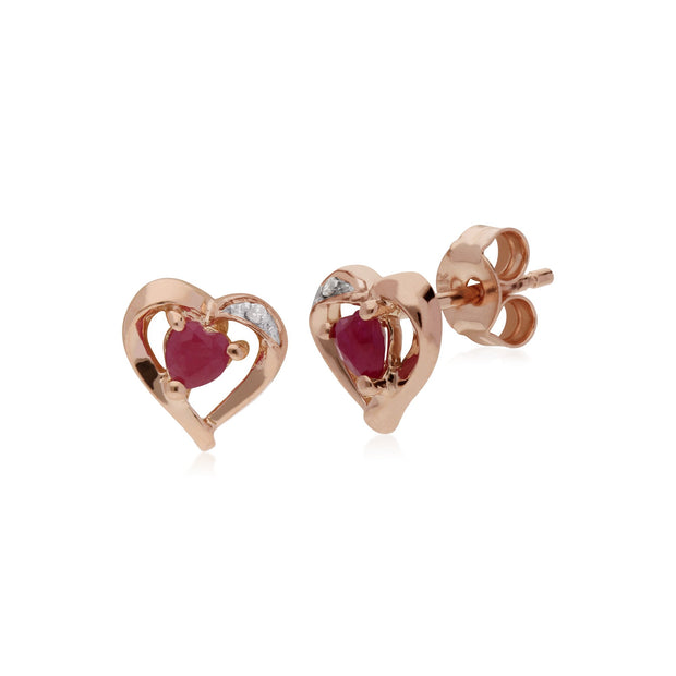 Classic Ruby & Diamond Heart Stud Earrings Image 1