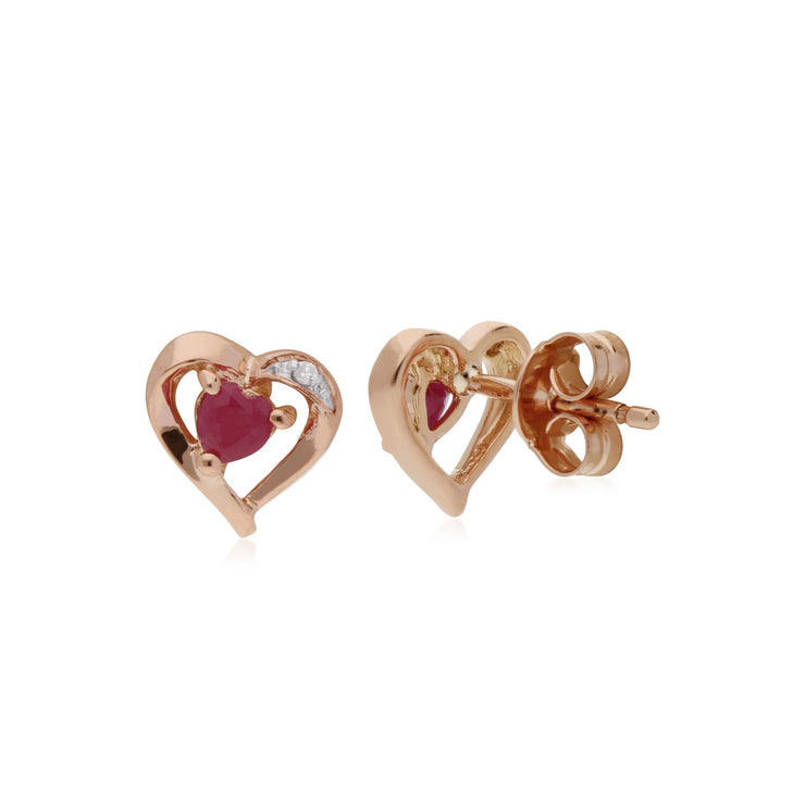 Classic Ruby & Diamond Heart Stud Earrings Image 2