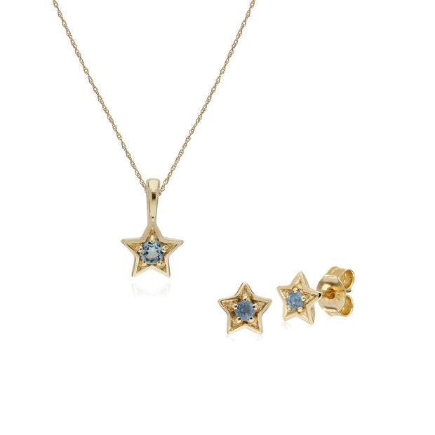 Contemporary Aquamarine Star Earrings & Necklace Set Image 1
