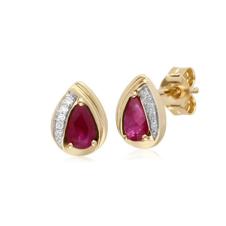 Classic Ruby & Diamond Tear Stud Earrings Image 1