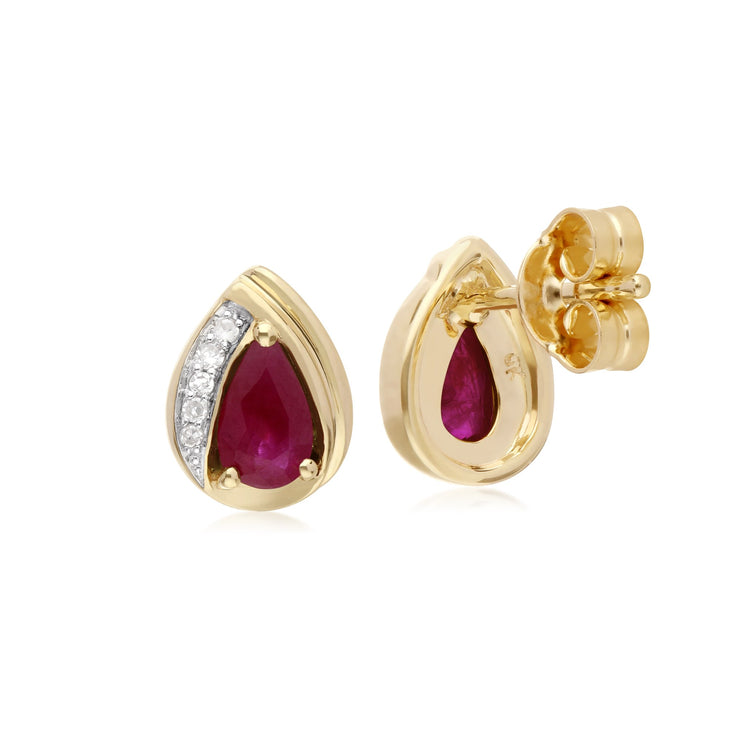 Classic Ruby & Diamond Tear Stud Earrings Image 2