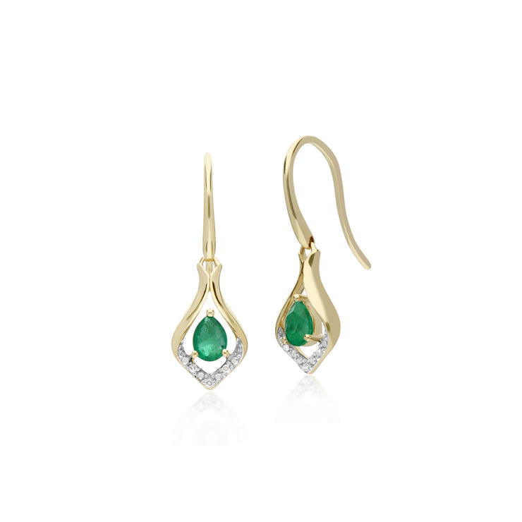 Classic Emerald & Diamond Leaf Drop Earrings & Pendant Set Image 2