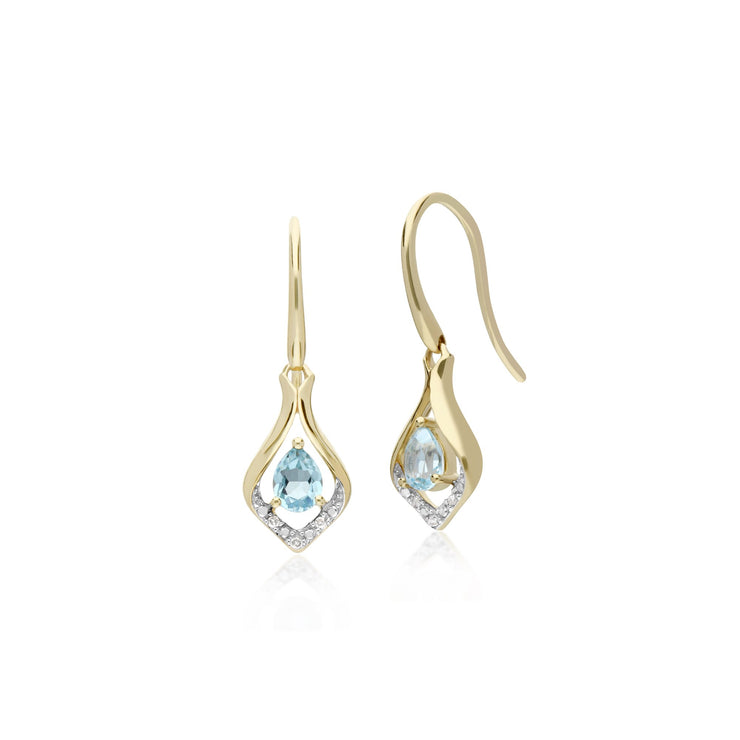 Classic Blue Topaz & Diamond Leaf Drop Earrings & Pendant Set Image 2