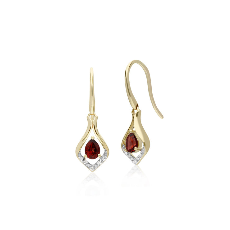 Classic Garnet & Diamond Leaf Drop Earrings & Pendant Set Image 2