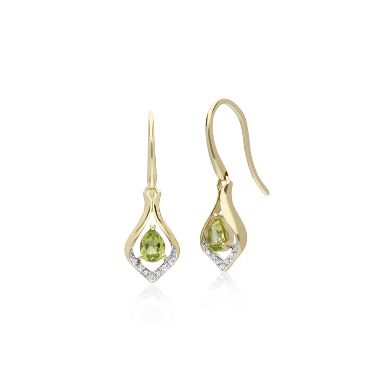Classic Peridot & Diamond Leaf Drop Earrings & Pendant Set Image 2