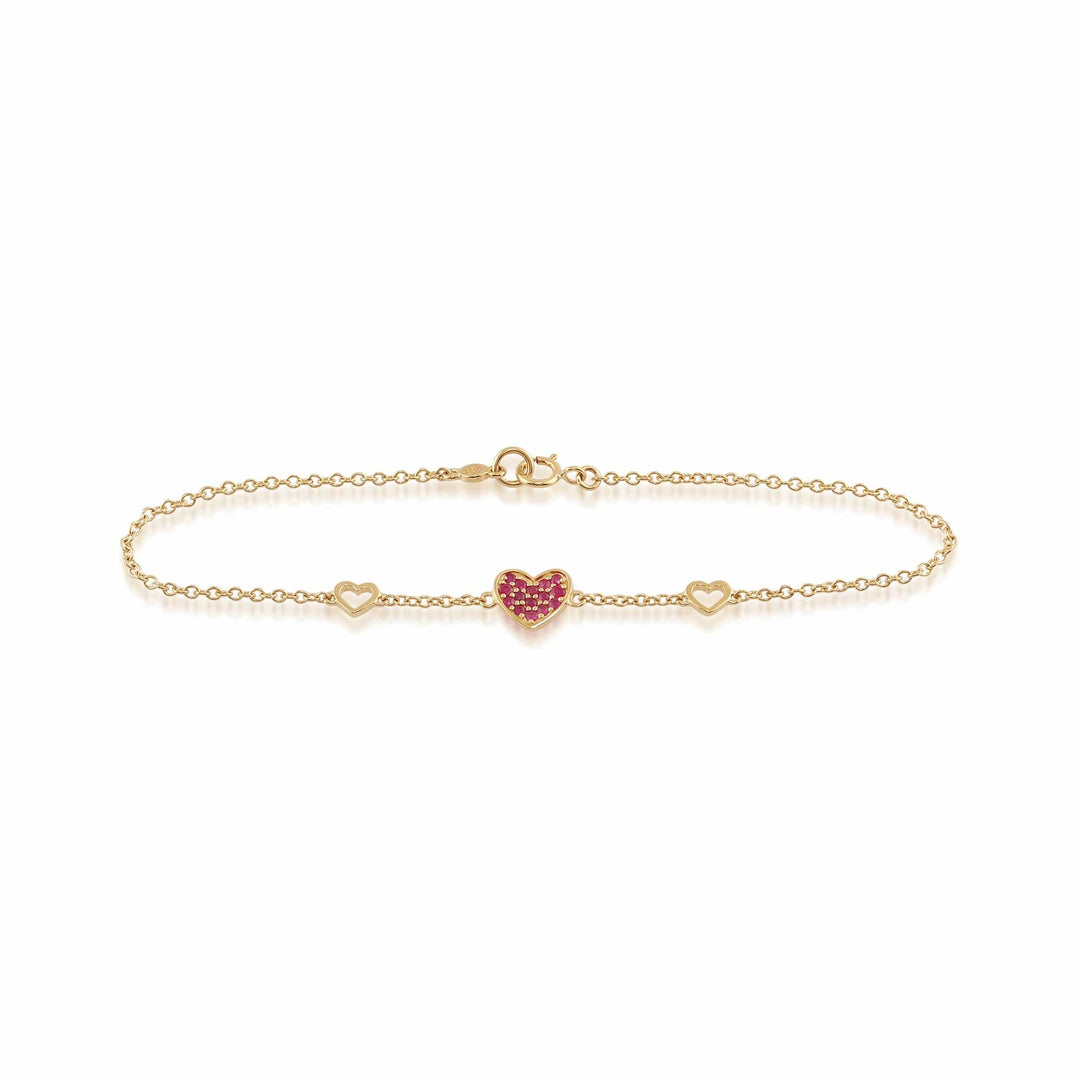Love You More Ruby Heart Bracelet in 9ct Yellow Gold - Gemondo