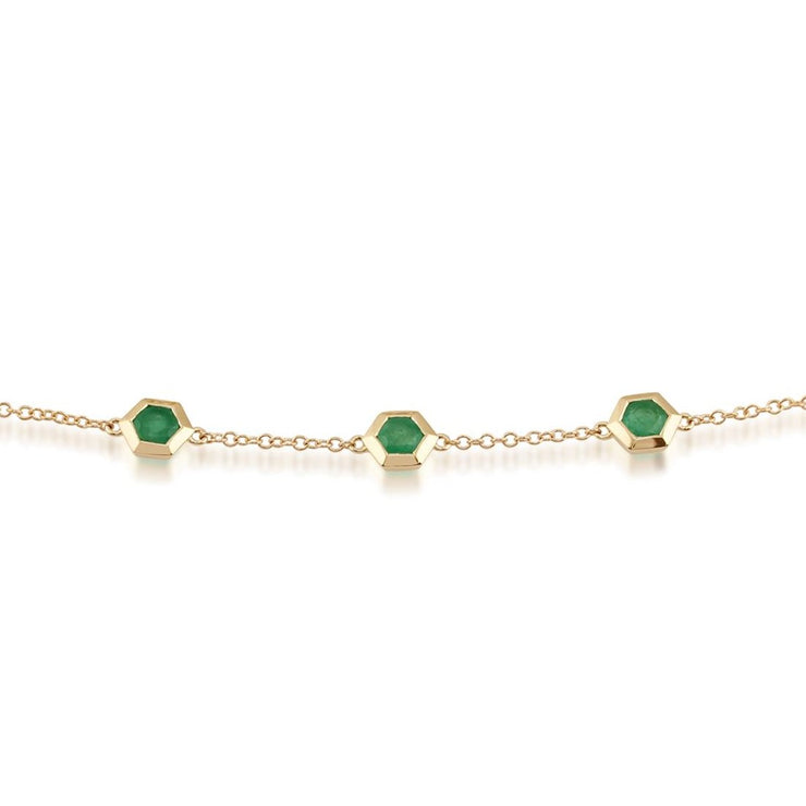 Geometric Emerald Hexagon Three Stone Bracelet Image 1