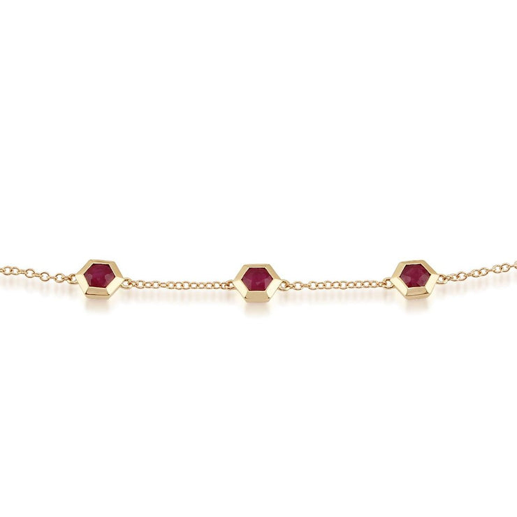 Geometric Ruby Hexagon Three Stone Bracelet Image 1