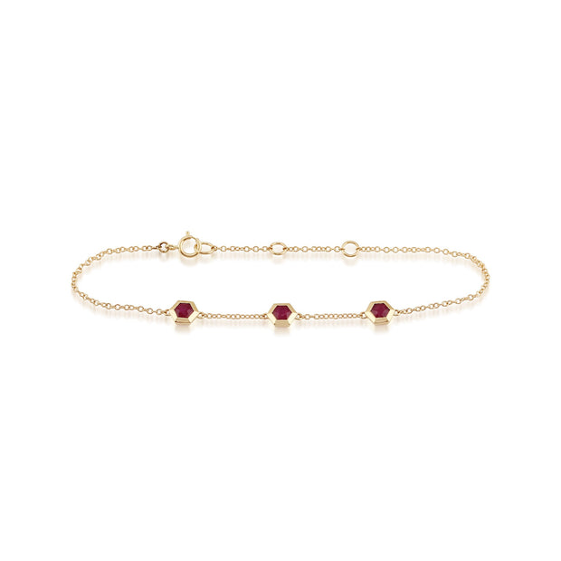 Geometric Ruby Hexagon Three Stone Bracelet Image 2