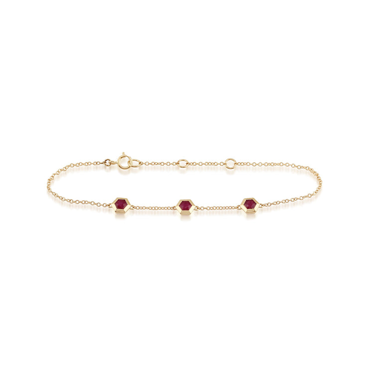 Geometric Ruby Hexagon Three Stone Bracelet Image 2