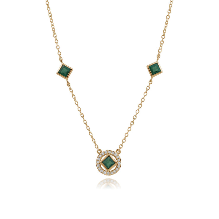 Geometric Emerald & Diamond Stud Earrings & Necklace Set Image 4