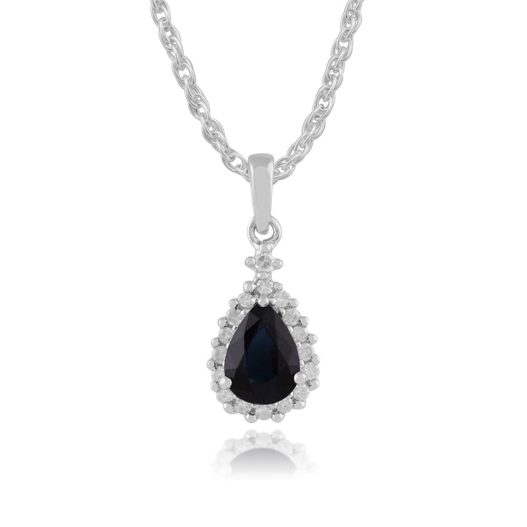 Classic Sapphire & Diamond Cluster Pendant on Chain Image 1
